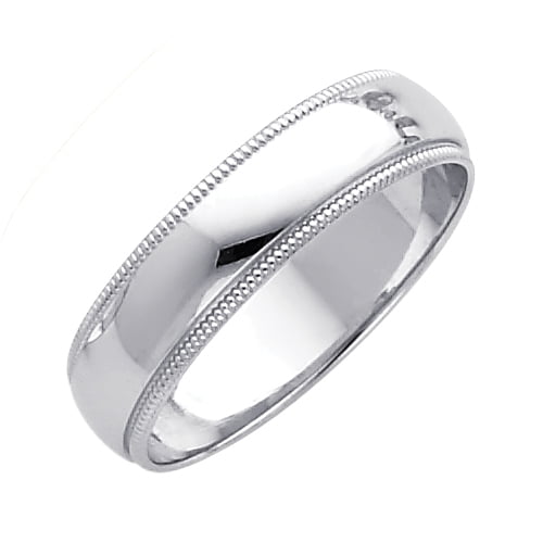 Solid 14k White Gold Plain Wedding Band Milgrain Ring Polished Calssic Comfort Fit Finish 4 mm Solid 14k White Gold Plain Wedding Band Milgrain Ring Polished Calssic Comfort Fit Finish 4 mm